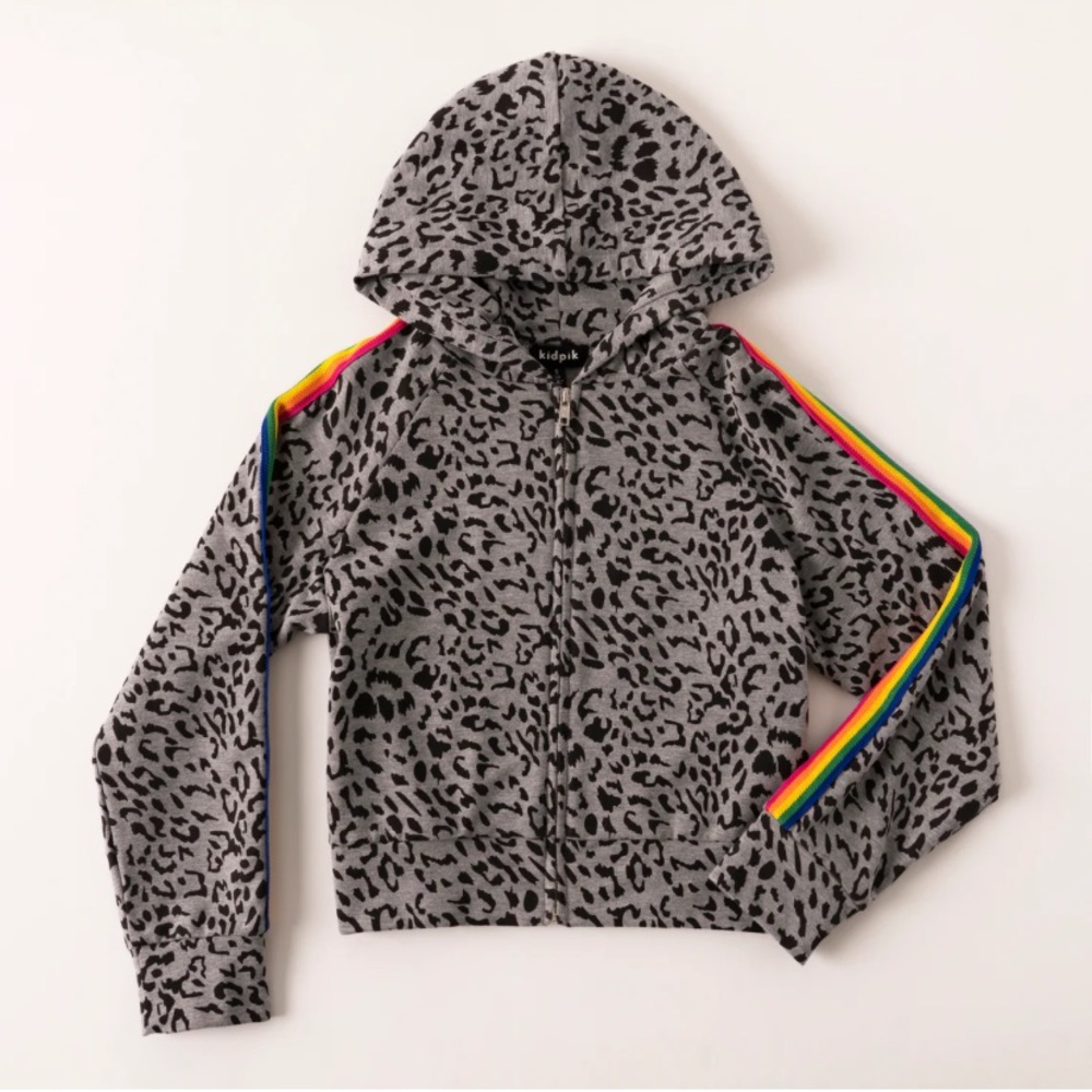 BOGO!! Kidpik Rainbow Taped Leopard Print Zip Up Hoodie
